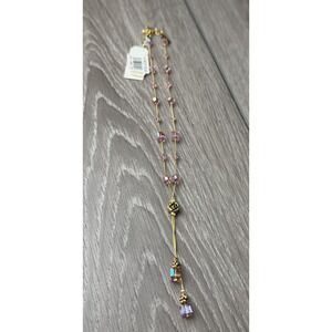 Dabby Reid Heidi Necklace Pink Swarovski Crystal Gold Plated Dbl Dangle Y New